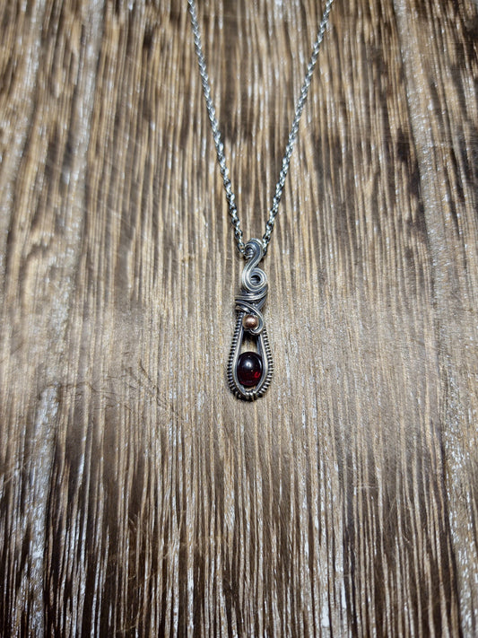 Garnet Mini Pendant in Antiqued Sterling Silver