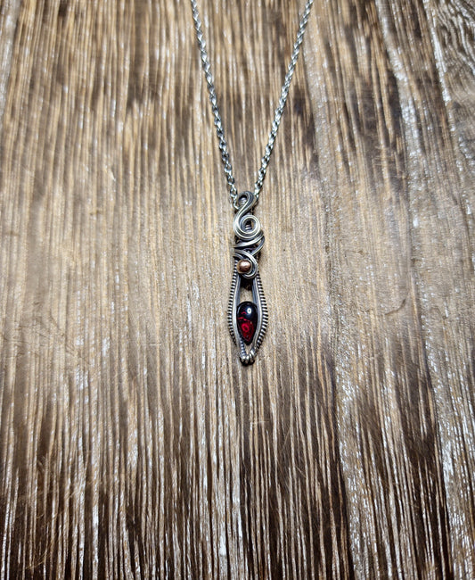 Teardrop Garnet Mini Pendant in Antiqued Sterling Silver