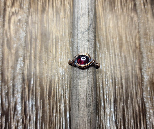 Garnet Ring in Antiqued Copper Wire, size 5